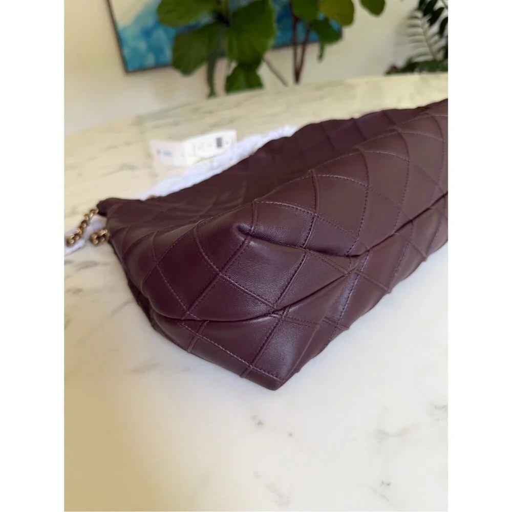 NWT Tory Burch Fleming Soft Drawstring Hobo Bag Albarossa Burgundy Leather